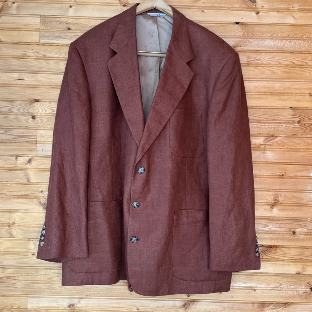 Eddie Bauer A K A Men's Rust 100% Linen Size 46 Grampa Office Business Retro VTG